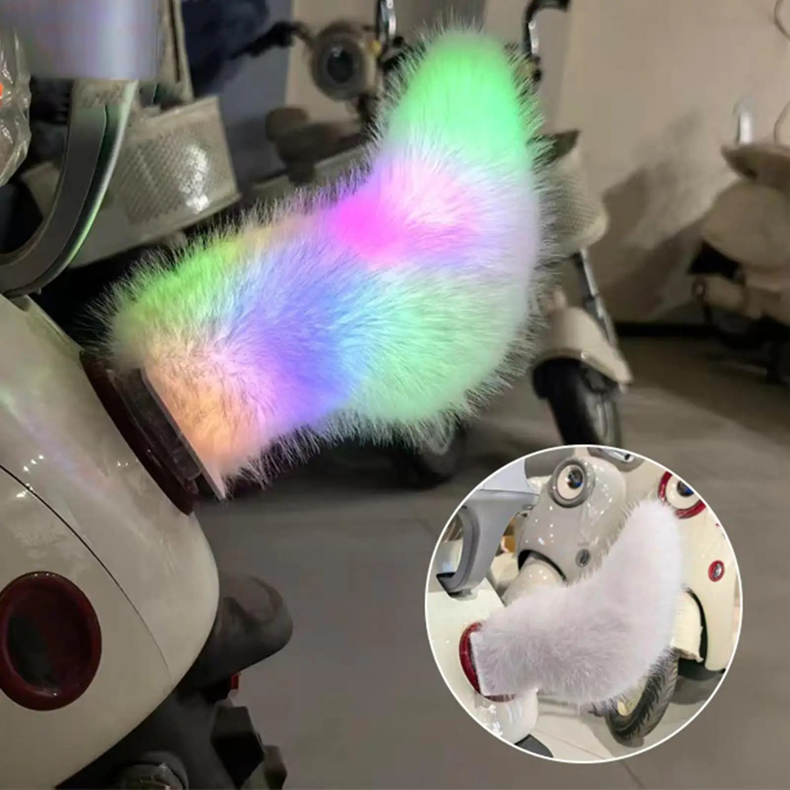 Fuzzy Wagging Tail For Car Rechargeable LED Lights Remote Control Ornament Fuzzy Tail Car Decoration For Auto SUV RV Trucks
