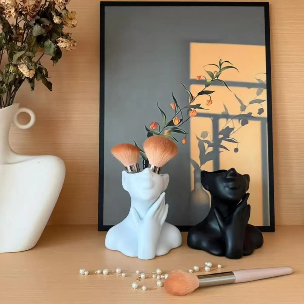 Unique Desktop Organizer with Artistic Design 3d Printed Face Sculpture Pen Holder Desktop Organizer with Capacity for Desk