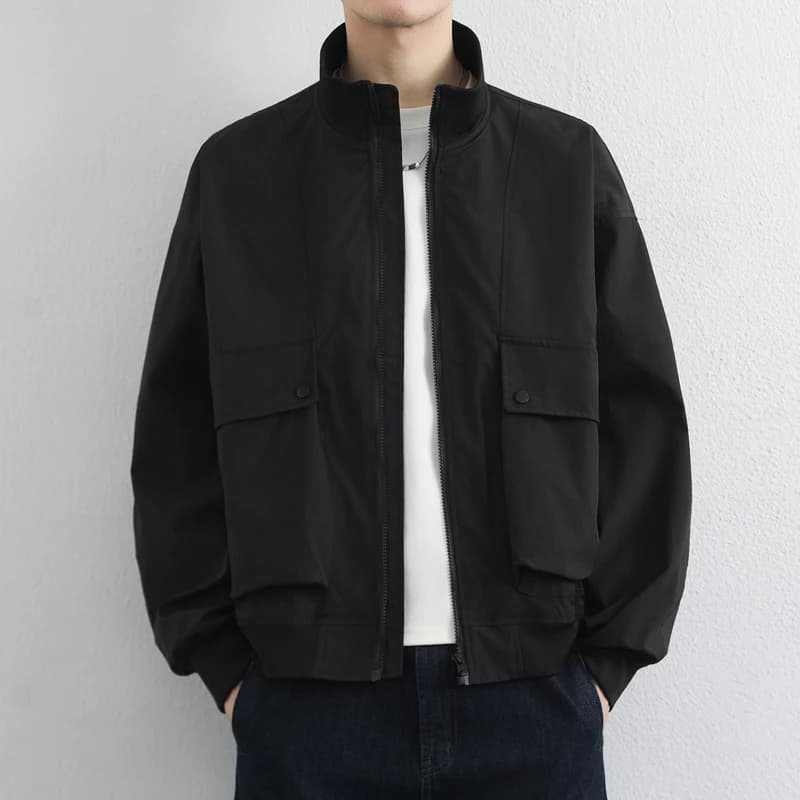 Spring Autumn Men's Cargo Jackets Solid Color Stand Collar Loose Casual Jacket Outerwear Men Daily Streetwear Coat Cardigans Man