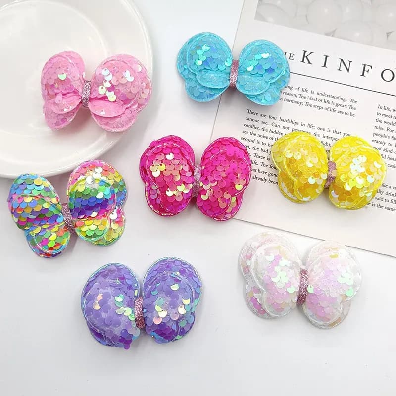 10 pz/lotto 6*8cm paillettes perla doppio fiocco per fai da te copricapo tornante Decor vestiti cappello scarpe patch accessori