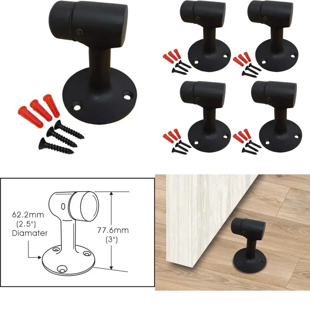 Set di 4, 3 Fermaporta in Ottone Massiccio Nero Opaco, Realizzati a Taiwan