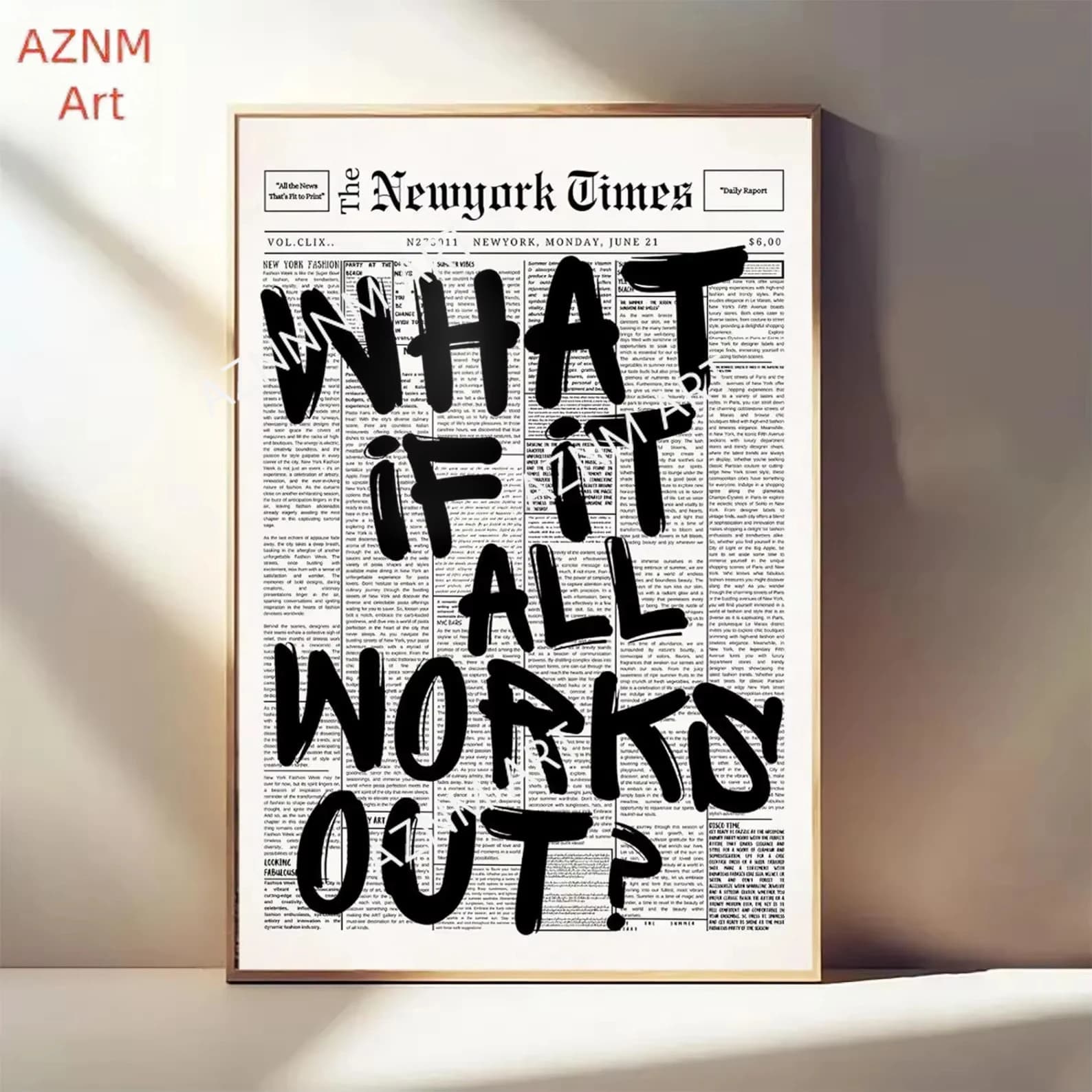 1PC Newspaper Poster - What If It All Works Out - Positive Quote Canvas Wall Art, Affirming Minimalist , Neutral Dorm Room Bed