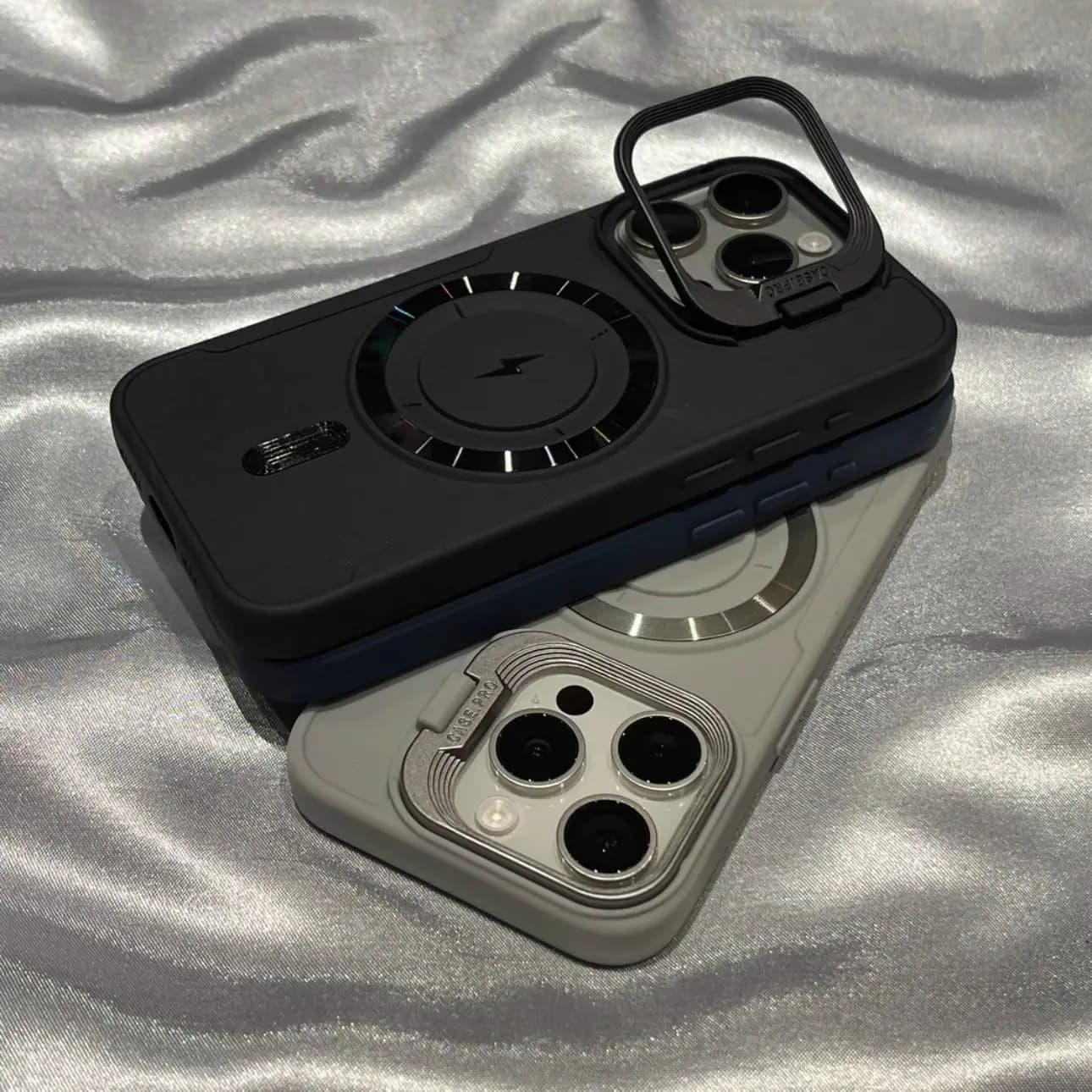 For Magsafe Phone Case For iPhone 17 Pro Max 16 12 11 14 13 15 Pro Max Lens Holder Ring Magnetic Bumper Matte Shockproof Cover