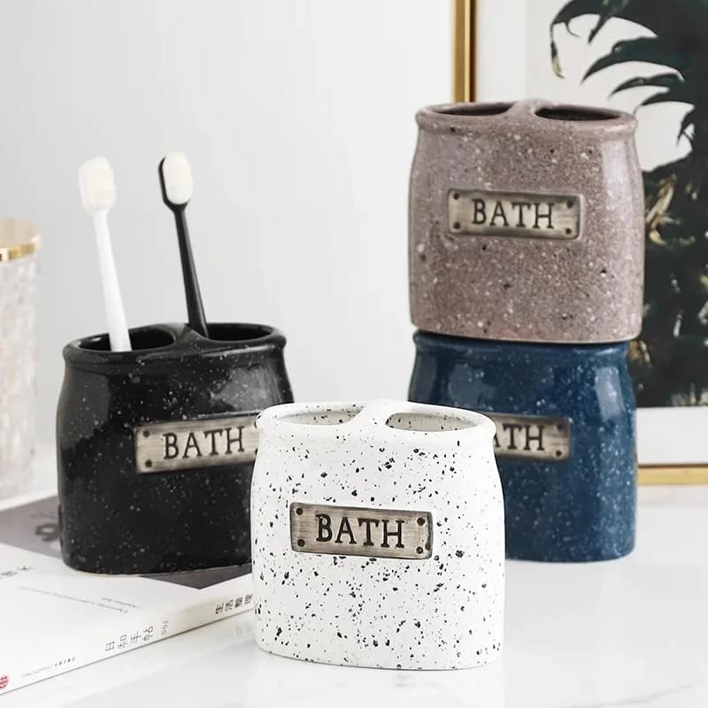 Porta spazzolino in ceramica smaltata di lusso, organizer da bagno, supporto per dentifricio da tavolo per la decorazione della casa dell'hotel