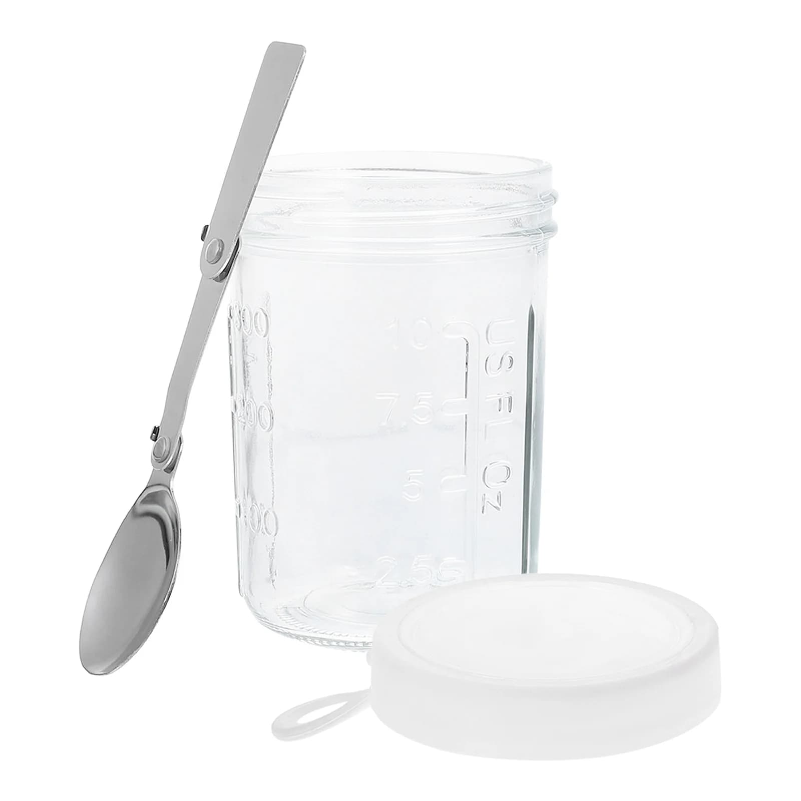 Contenitori per farina d'avena in vetro Bocca larga Barattoli per alimenti Coperchi Cucchiai Riutilizzabili Yogurt Parfait Tazze Preparazione dei pasti 350ml Cereali Insalata al latte