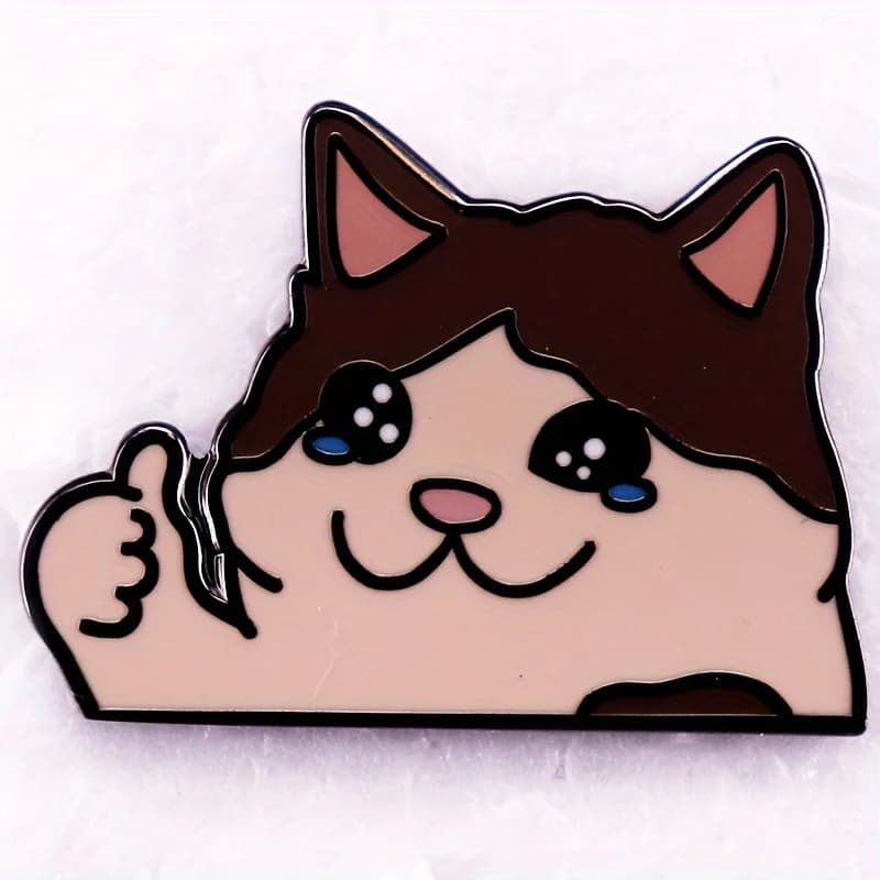 Funny Cute Sad Cry Cat Enamel Pins Cartoon Strong Cat Thumb Up Brooches Backpack Lapel Badge Decor Jewelry Gift for Kids Friend