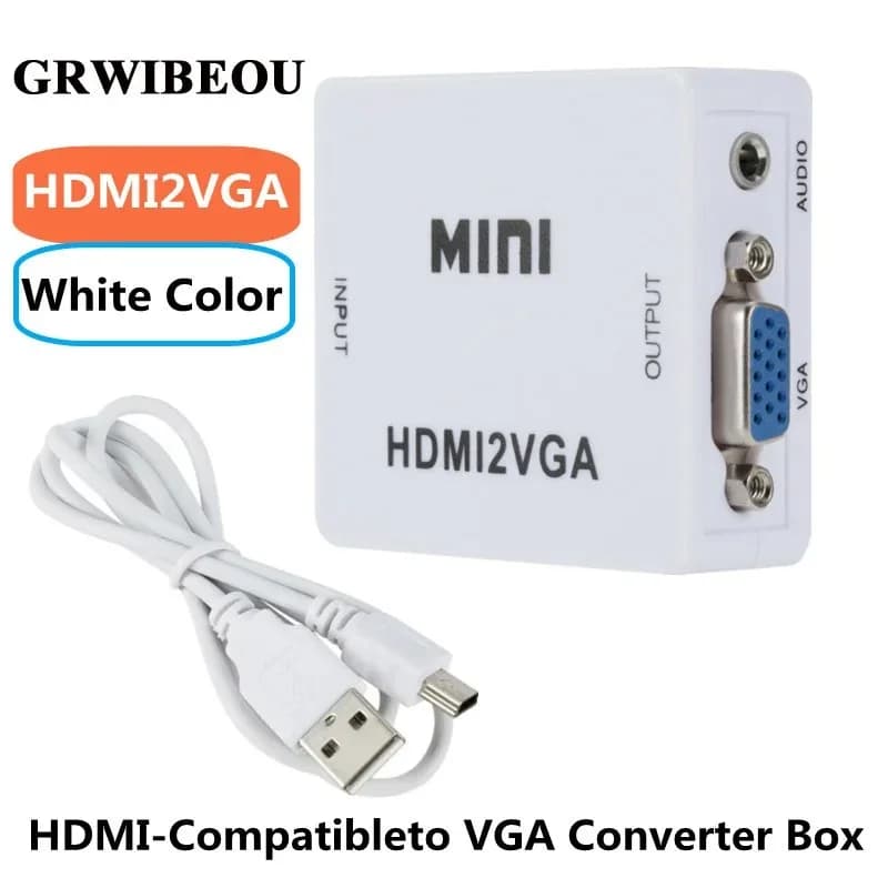 MnnWuu MINI Adattatore HDMI compatibile con VGA Convertitore HDMI2VGA da digitale ad analogico HD 1080p da HDMI a VGA per PC, laptop, tablet, display