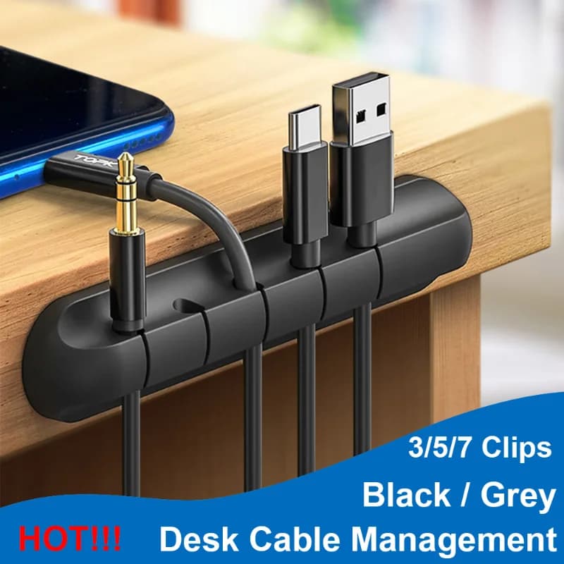 Organizzatore per cavi USB in silicone, avvolgicavo da scrivania, clip per la gestione dei cavi, supporto per cavi autoadesivo, organizer per cavi.