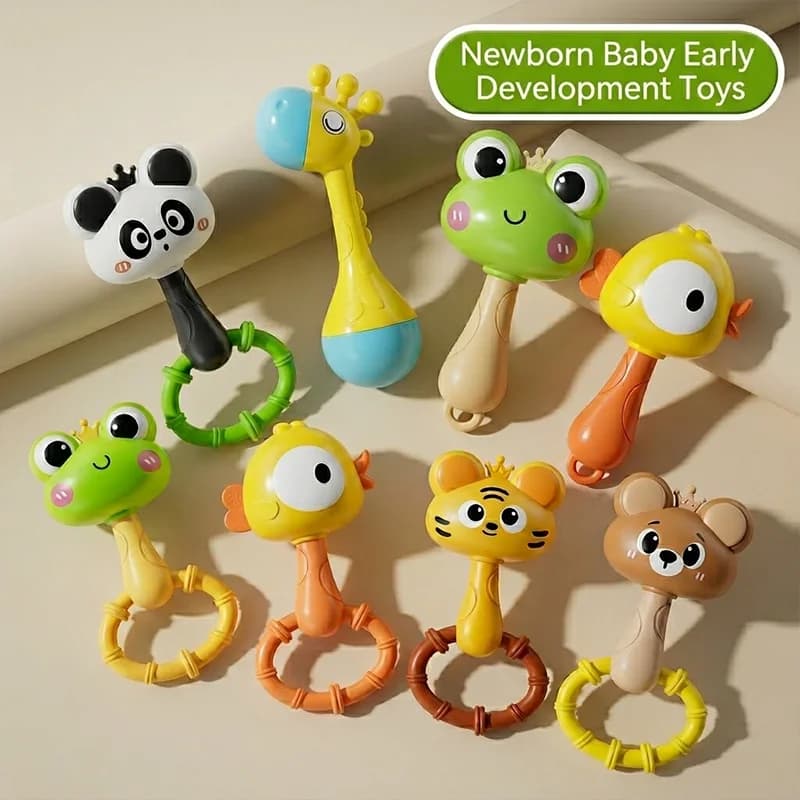 Giocattolo Sonaglino per Neonati a Forma di Animale, Giocattolo Sensoriale Montessori, Campanello a Mano, Giocattoli Educativi per Bambini 0-12 Mesi, Regalo per Bambini
