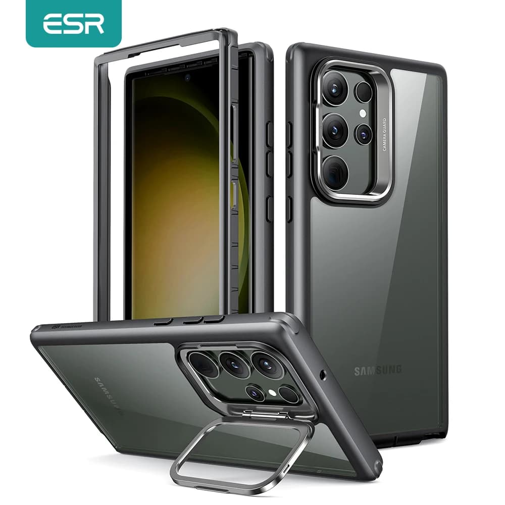 Custodia ESR per Samsung Galaxy S23 Ultra con Anello di Supporto per Fotocamera, Protezione di Grado Militare, Antiurto e Cavalletto Integrato