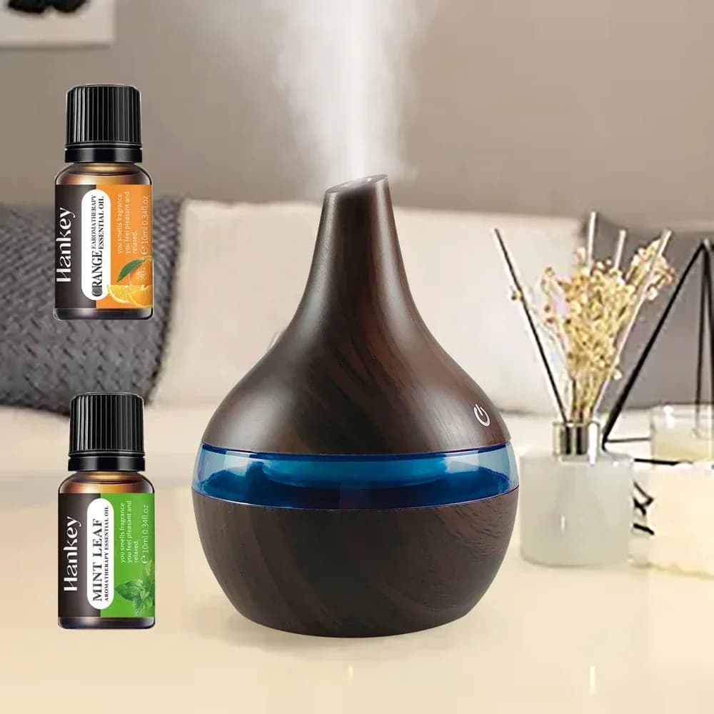 Oli aromatici alimentati tramite USB con venature del legno, diffusore di oli umidificatore da 300 ml