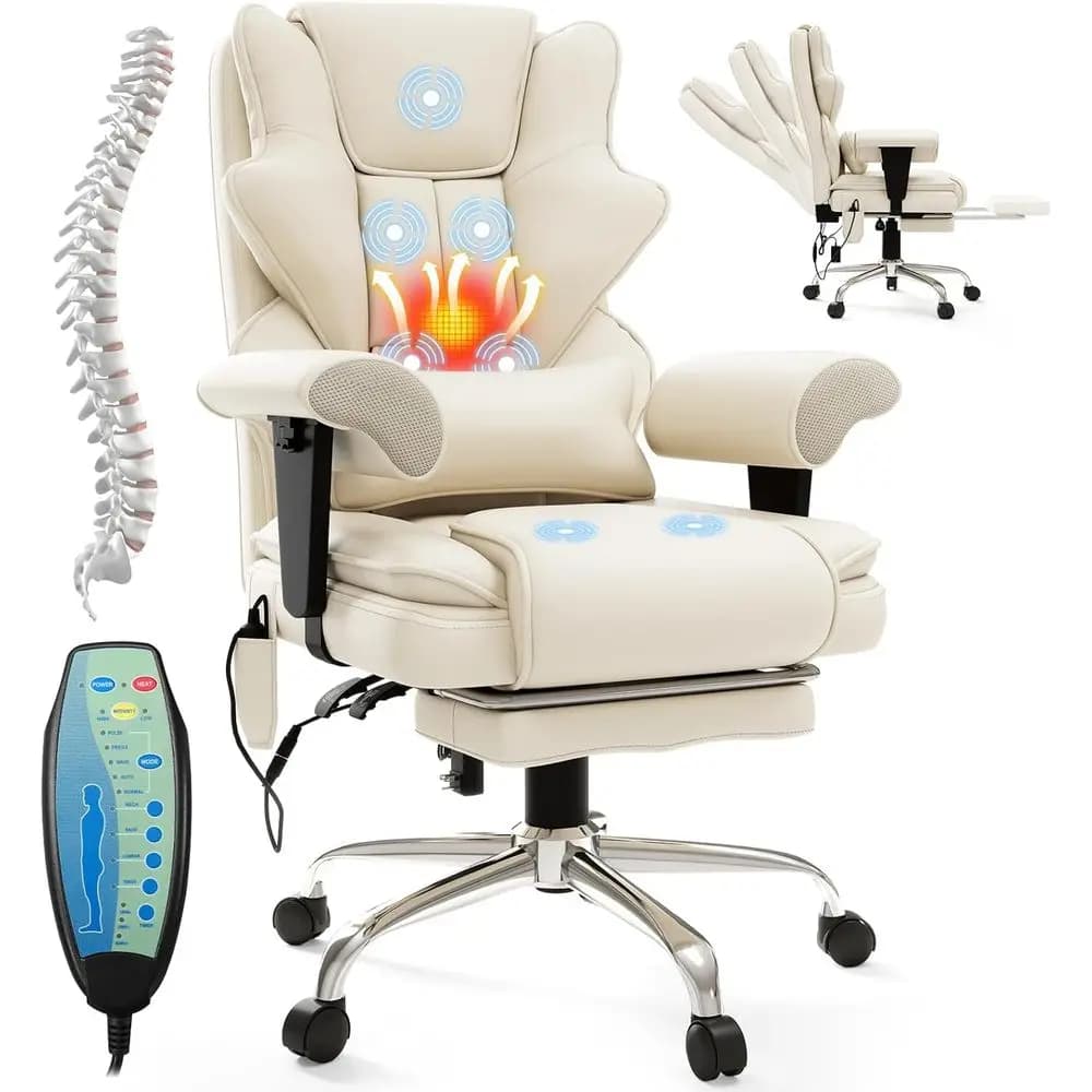 Sedia Ergonomica con Massaggio a 7 Punti, Seduta Riscaldata, Poggiapiedi e Braccioli Regolabili per Uffici Domestici, Studi e Sale Giochi