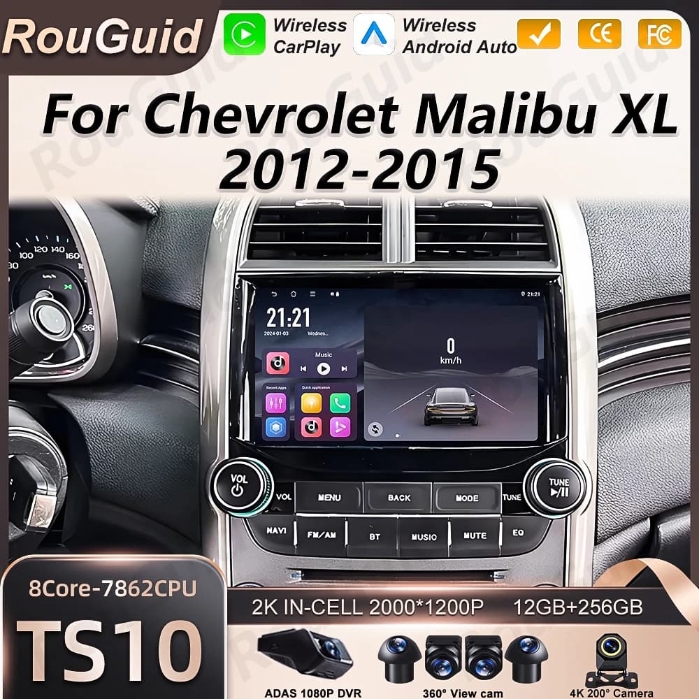 Autoradio Android 16 for Chevrolet Malibu XL 2012 2013 2014 2015, Multimedia player with Carplay, Stereo Video, 5G, BT, Screen Touch