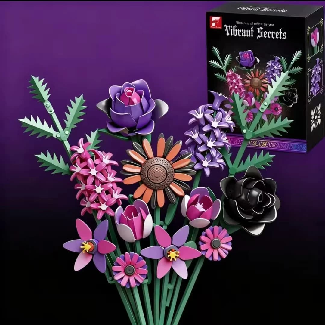 Creative Simulation Purple Rose Bouquet Building Blocks Bricks Gothic Artificial Flower Botanical Home Decor Toy Kids Gifts