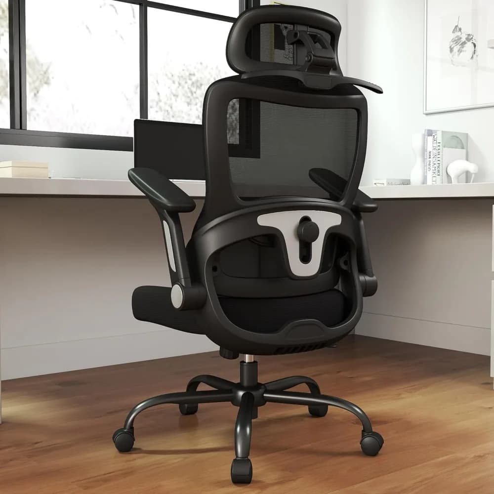 ZZH Sedia da ufficio ergonomica, sedia da scrivania con schienale alto e supporto lombare regolabile, poggiatesta, braccioli ribaltabili, 90-135 ° Blocco inclinazione