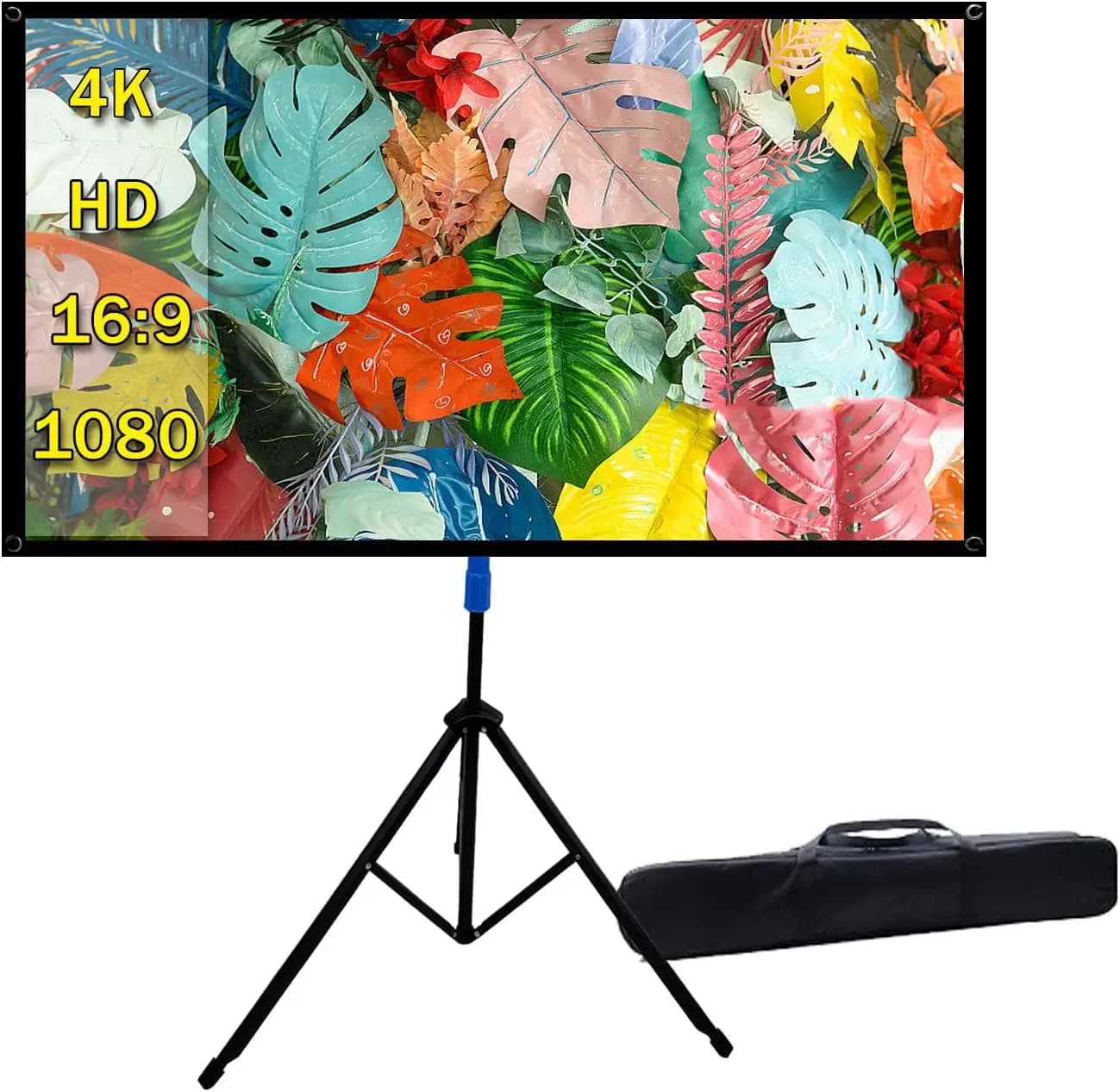 Schermo per Proiettore da Esterno 60 Pollici con Supporto, 4K HD 1.5-Gain, Anti-Piega, 160° ° Angolo di visione per la serata cinema