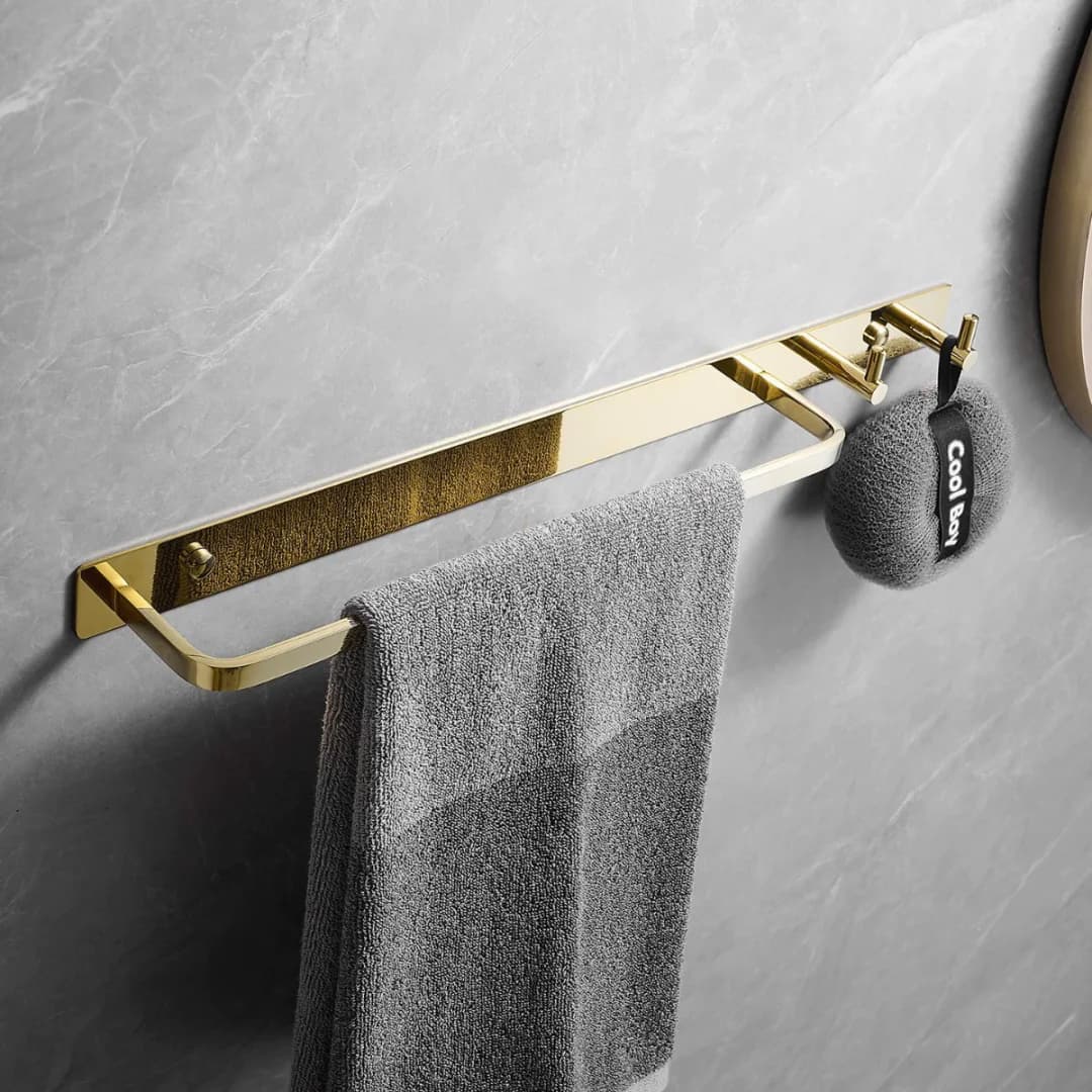 Portasciugamani da parete in ottone spazzolato con ganci, porta asciugamani nero, barra portasciugamani da bagno, anello portasciugamani in ottone massiccio