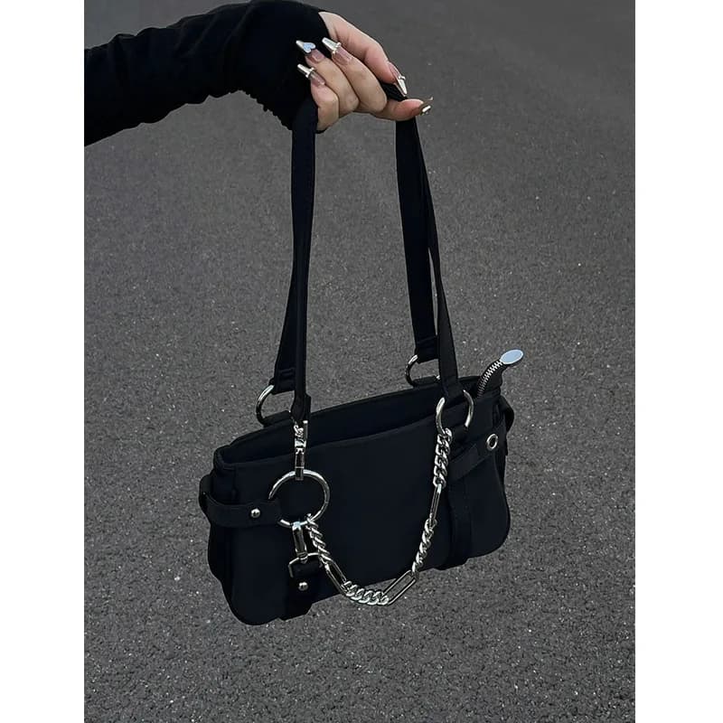 Fashion Design Gothic Chain Ladies Underarm Bag Sweet Cool Y2k Women Square Shoulder Bags Black Pop Female Tote Handbag Purse