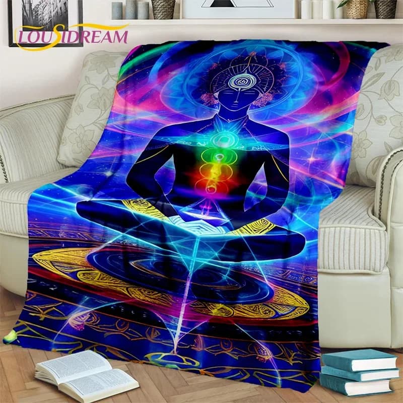 Coperta da meditazione yoga arcobaleno 7 chakra, coperta in flanella per la casa, camera da letto, divano letto, picnic, ufficio, escursionismo, tempo libero, copertura per pisolino