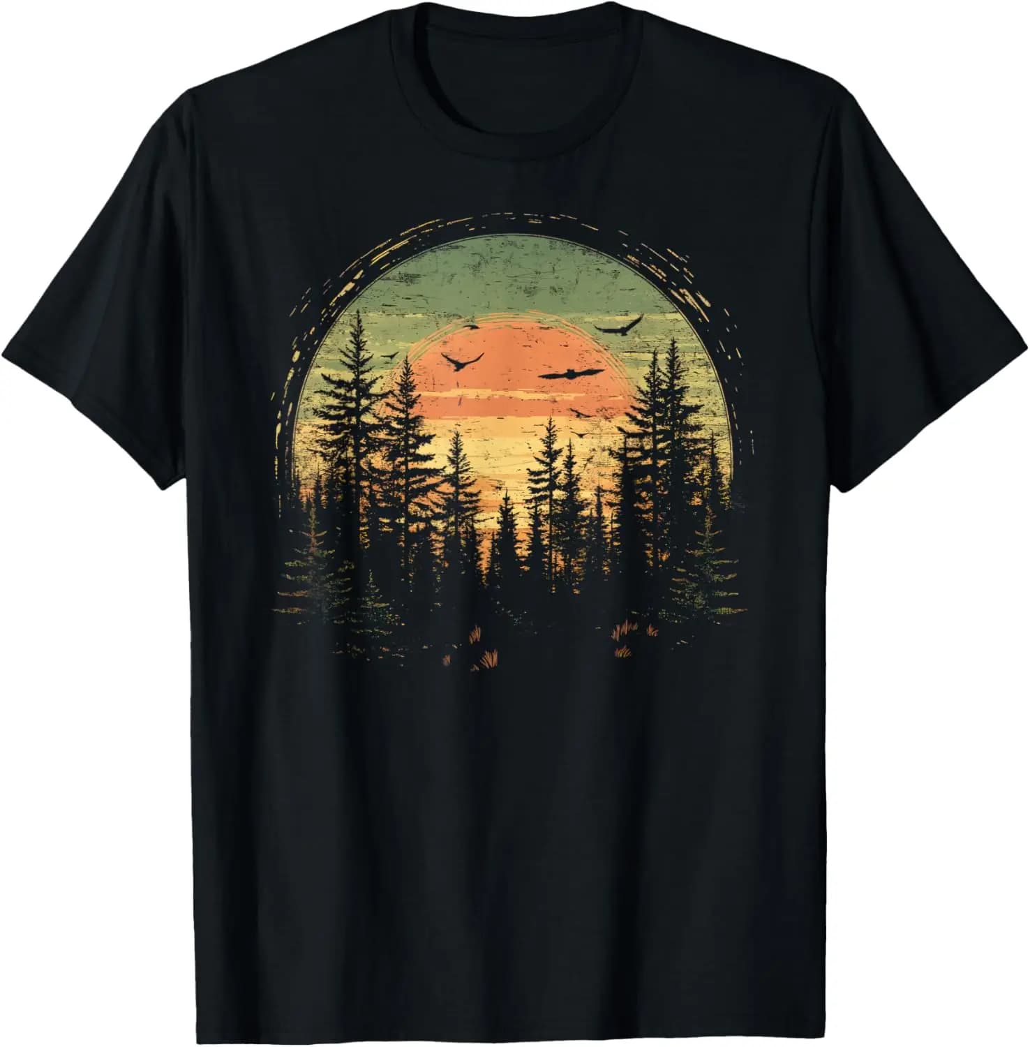Retro Wilderness Bear Trees Reflection Outdoor Forest T-Shirt 100% Cotton Trendy Y2K Short-Sleeve Tee – Soft, Quick-Drying, & Moisture-Wicking; Ideal for Sports or Casual Wear; Great Gift for Christmas or Halloween.
