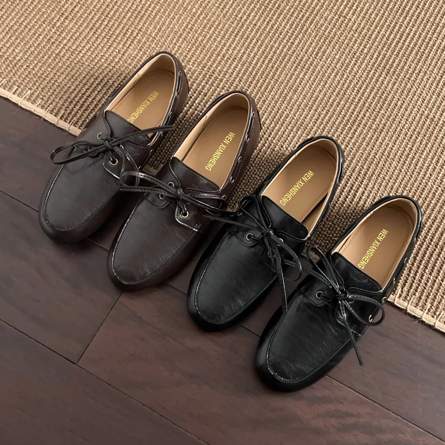 Donne Pelle scamosciata di mucca Lace-Up Farfalla-Nodo Frangia Donna Appartamenti String Bead Solid Punta tonda Cucito Mocassini antiscivolo Zapatos Mujer