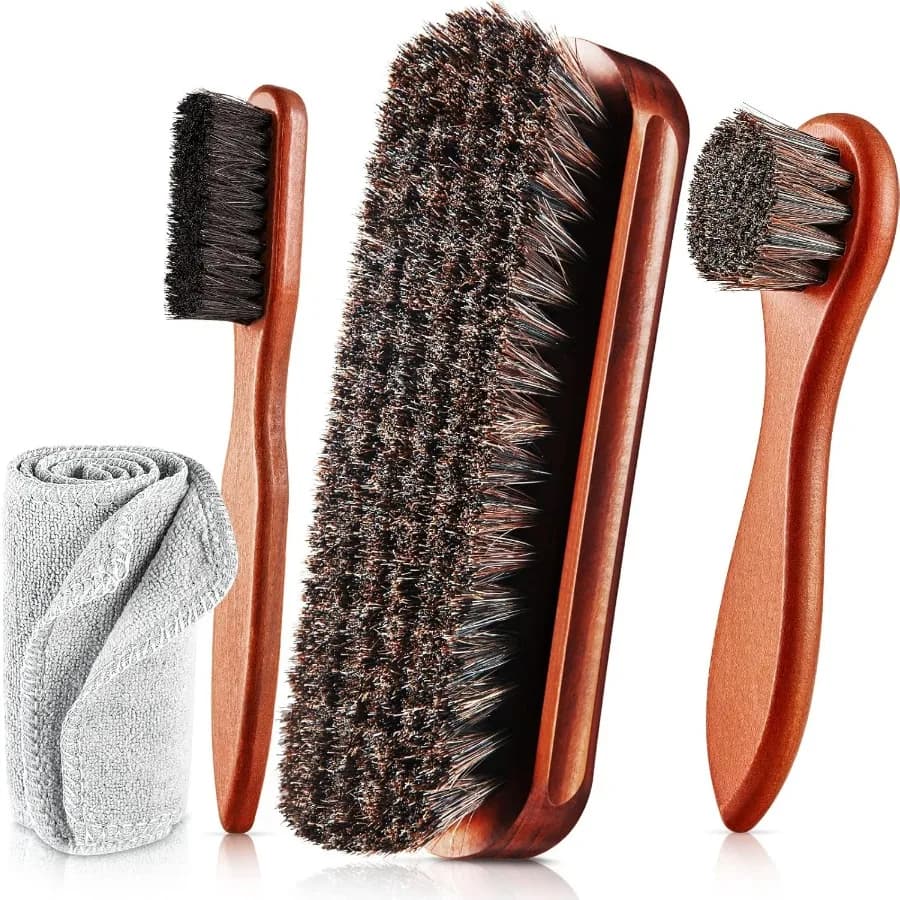 4 pezzi Kit spazzole per scarpe Horseh Lucidatura Daubers Applicatori Spazzole per la cura della pelle Panno per pulizia lucido con set di spazzole per scarpe in tessuto D