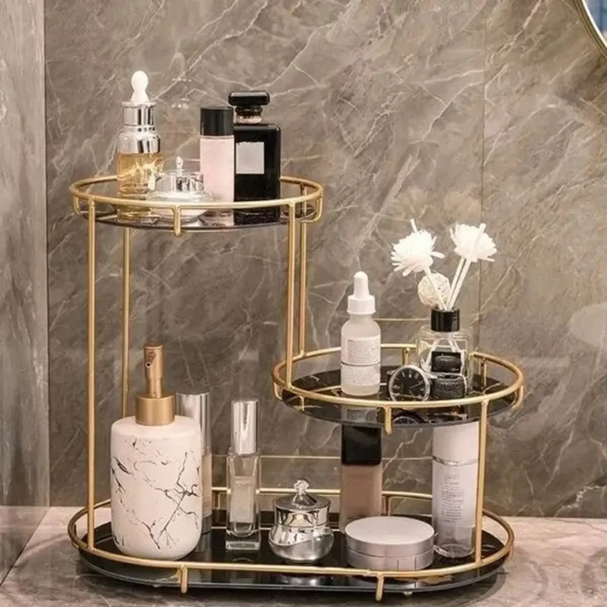 Pannello UV in ferro di lusso per cosmetici, portaoggetti per cosmetici, organizer per trucco, tavolo da toeletta, mensola per bagno, porta gabbia per uccelli in ferro A