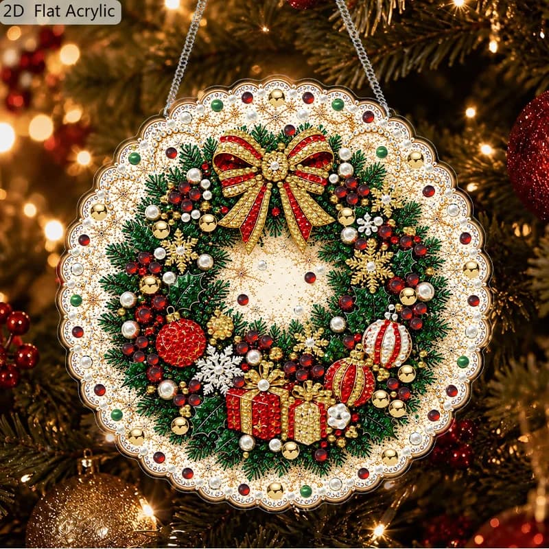 2D Flat Printing, 1pc 7.87inch Christmas Diamond Painting Hanging Set, Christmas Pearl Diamond Art Kit for Adults, DIY 5D