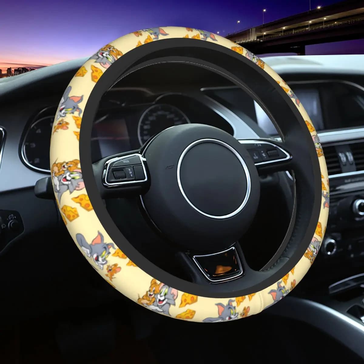 T-Tom And J-Jerry Coprivolante universale da 37-38 cm, protezione traspirante per volante, adatta per accessori per auto berlina