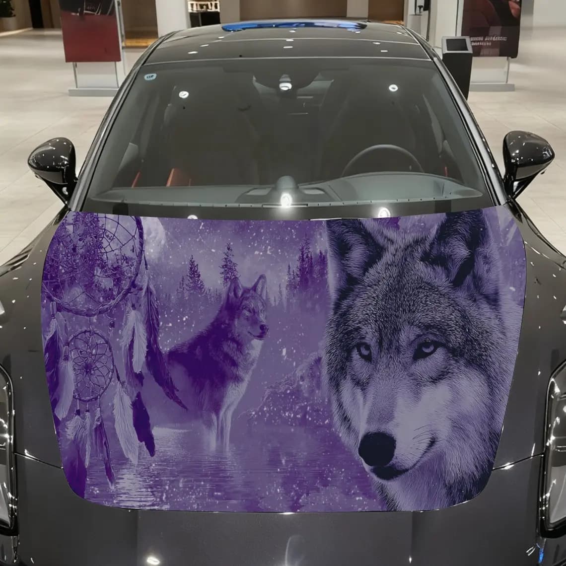 Purple Dreamcatcher Wolf Car Cover Sticker, Auto Hood Decal, Car Exterior Scratch Resistant Decal, Trendy Gift for Car Lovers, E