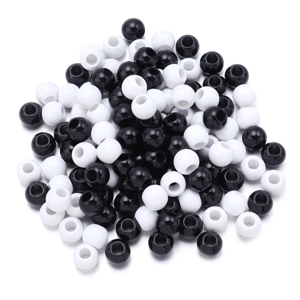 6 8 10 12 14 16mm Perline Acriliche Nero Bianco Colore Solido Foro Grande Perline Rotonde Allentate per la Collana Del Braccialetto FAI DA TE Creazione di gioielli