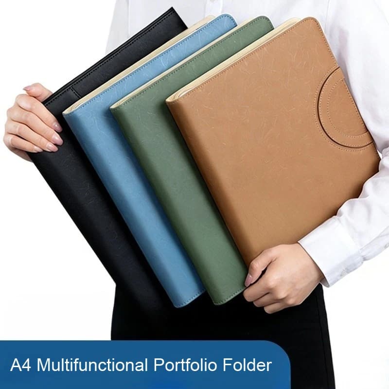Portable Zipper Business Document Bag, Leather A4 Portfolio Folder, Multi‑Card Slot with Handle, for Conference Meeting Office