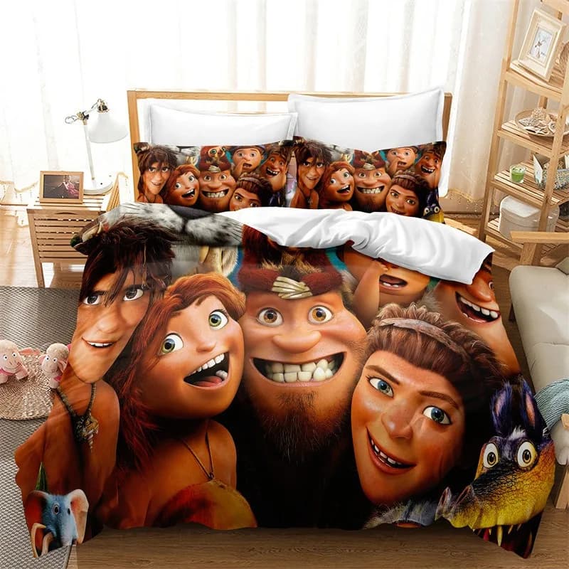 The Croods Set di biancheria da letto per cartoni animati Set di forniture per letto squisite Set copripiumino Set di trapunta per letto Set di biancheria da letto Regalo di compleanno di lusso