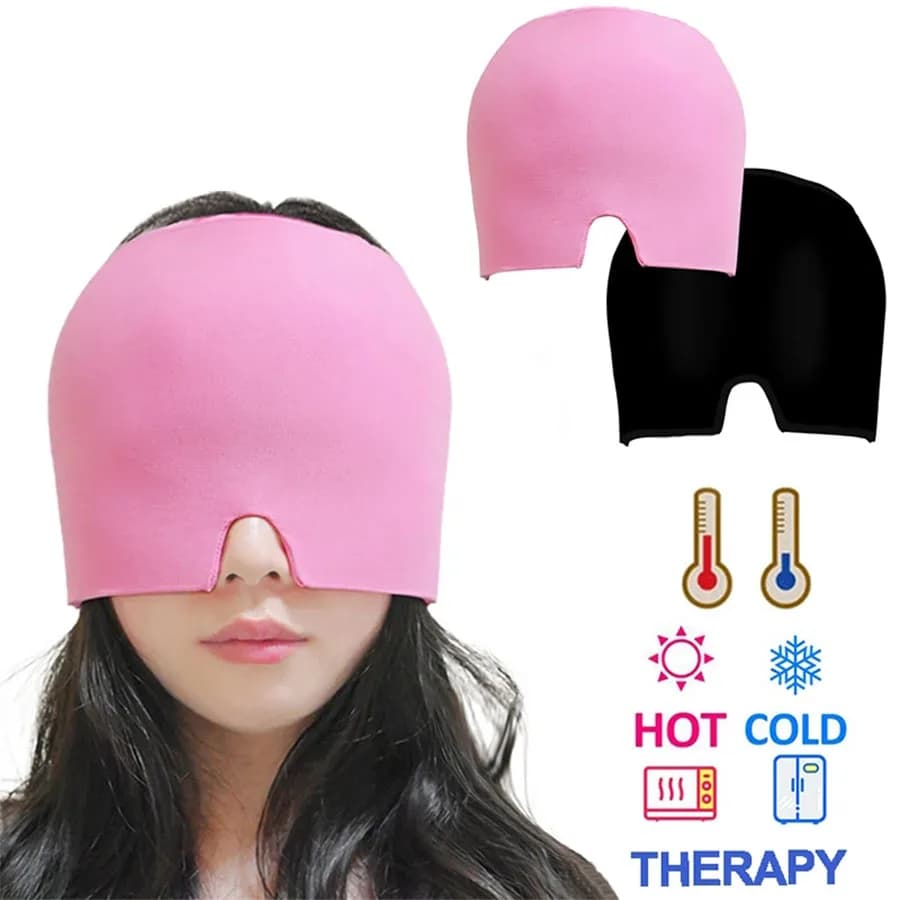 Hat to relieve migraine Hat for headache Gel Hot and cold therapy Ice cap to relieve pain Ice hat Eye mask Antistress pressure Pain relief