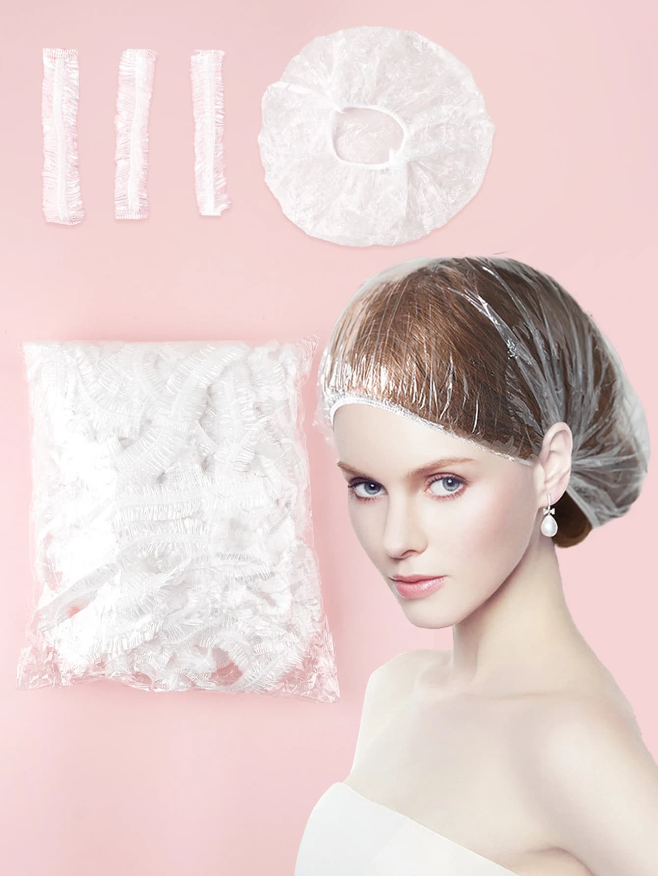 100 pieces disposable shower head, waterproof transparent plastic strip, beauty and extended hair head and thickened for hotel