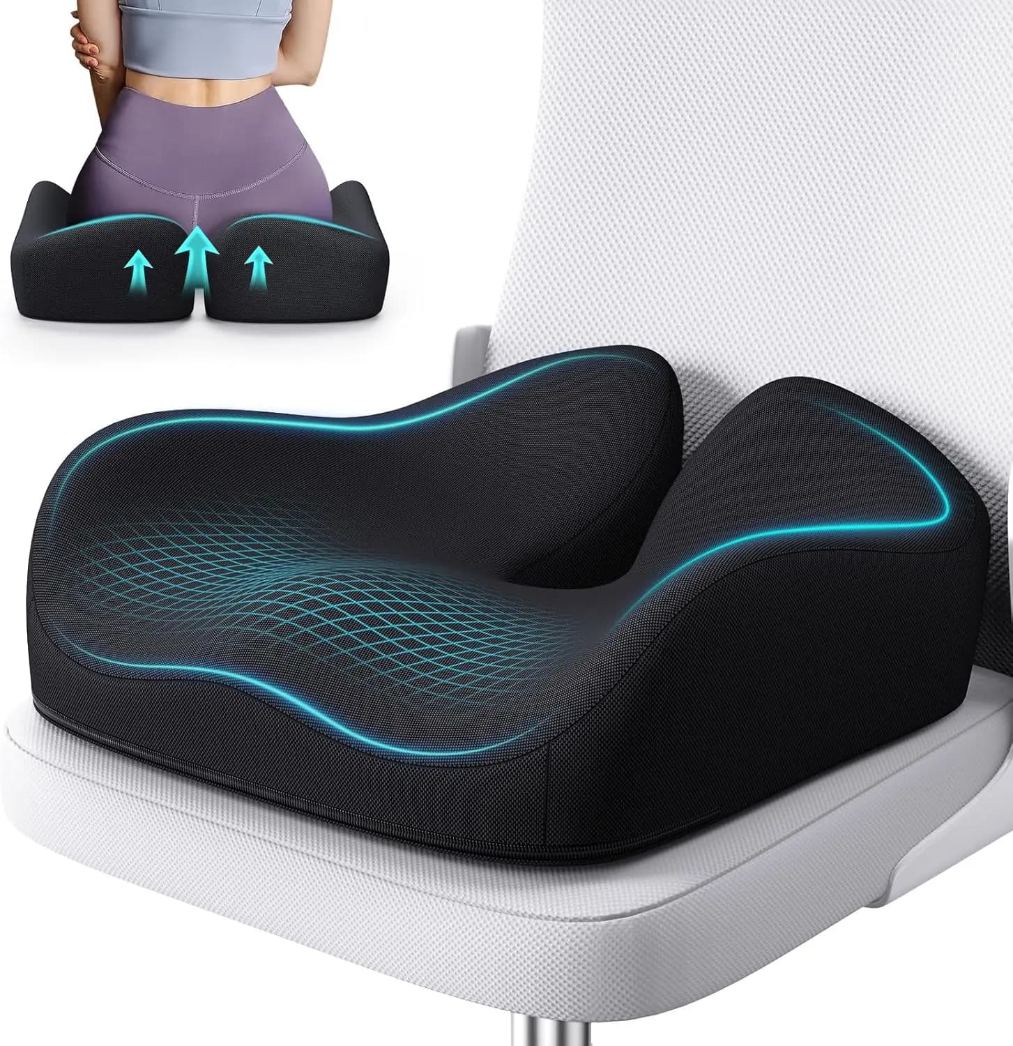 Cuscino Ergonomico in Memory Foam per Sedia da Ufficio e Auto, Allevia il Dolore al Coccige, la Sciatica e Offre Supporto per la Schiena