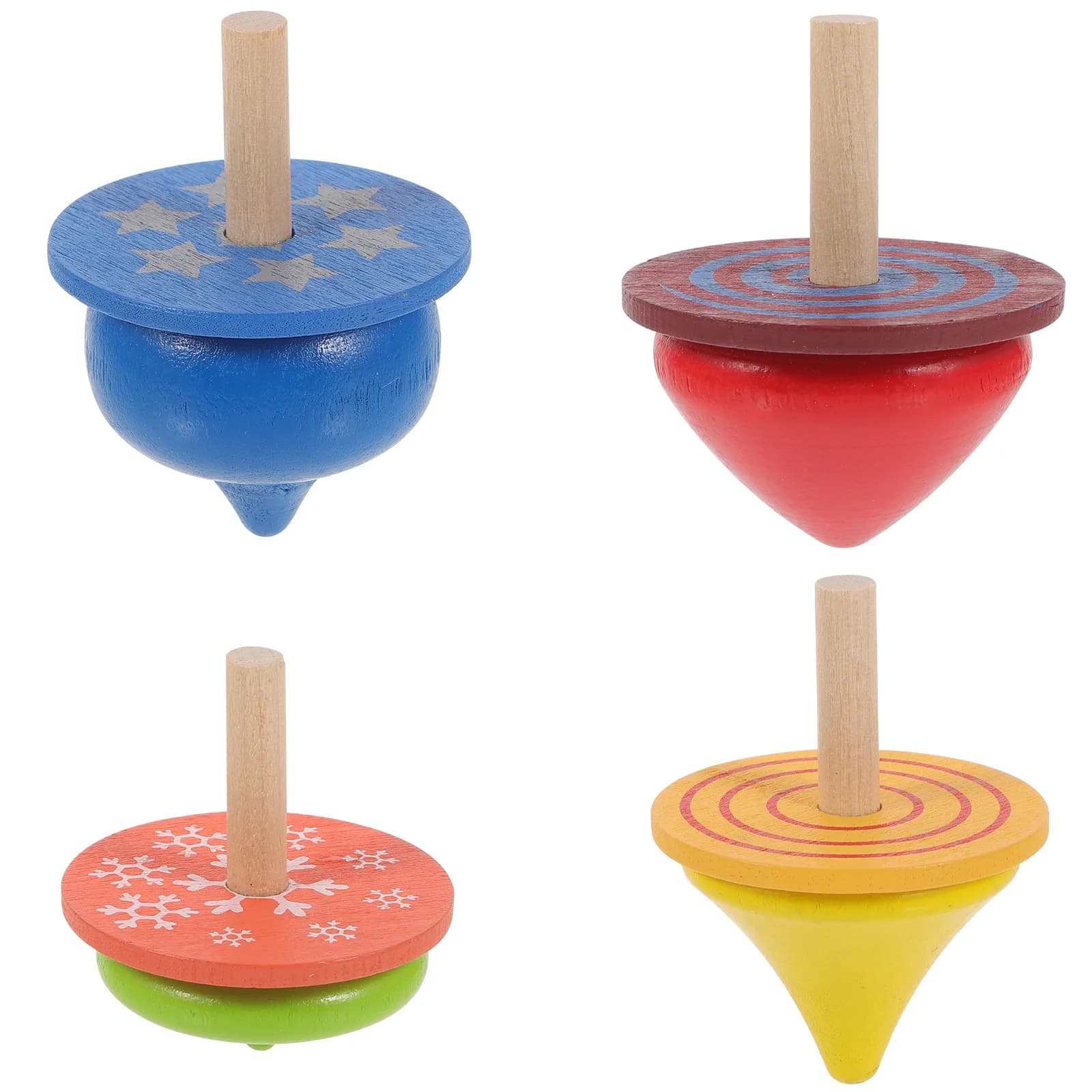 Set di 4 Trottola in Legno per Bambini, Gioco Educativo Colorato Fatto a Mano, Mini Trottola per Esercizio di Coordinazione Occhio-Mano