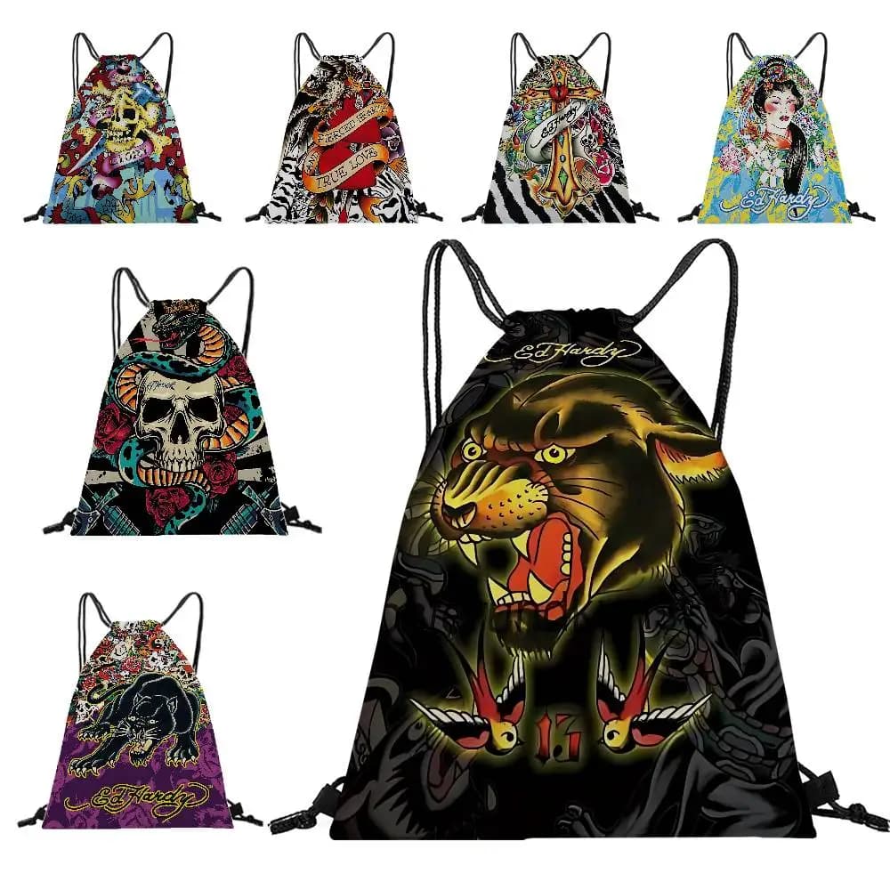 FASHION E-Ed H-har-dyS Drawstring Bag Gym Pouch Bag Backpack Women Portable Shopping Fashion School Shoe Bag For Girl