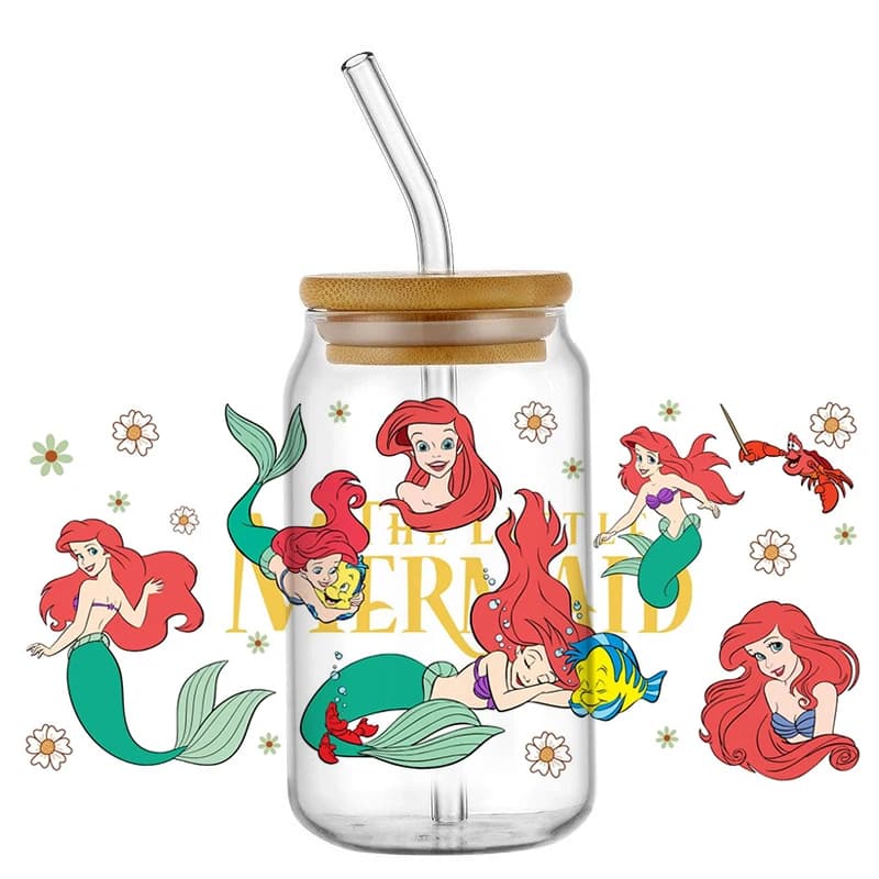 DTF waterproof transfer sticker with mermaid fairy to wrap 16 ounce cups Wall decal for phone with cup for cartoon glasses DIY