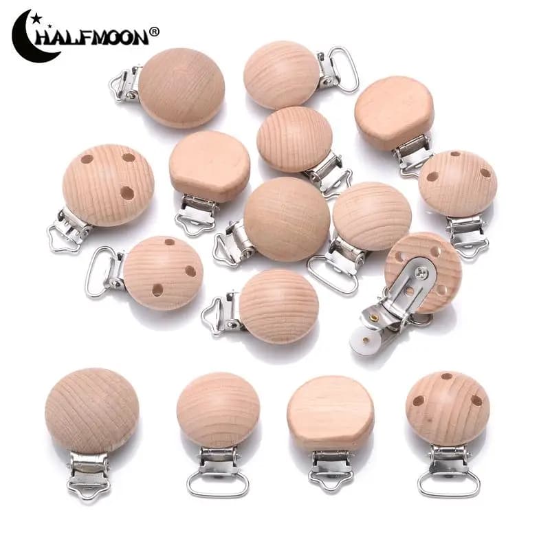10 pezzi clip per ciuccio in legno ciuccio per animali in legno di faggio per bambini clip in metallo supporto ciuccio a cuore accessori in legno