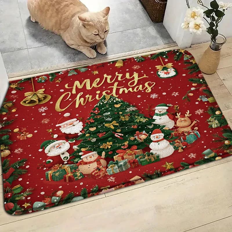 Buon Natale Fiocco di neve dorato Zerbino di benvenuto Soggiorno Porta d'ingresso Tappetino per camera da letto Tappeto da bagno Decorazioni natalizie