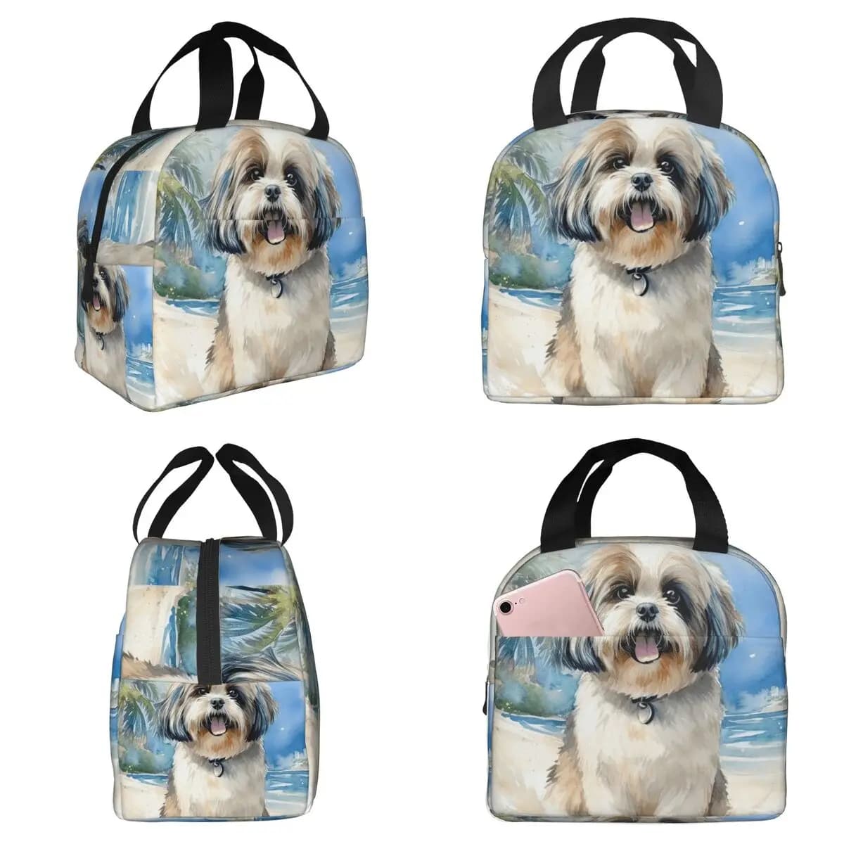Shih Tzu On The Beach Insulated Lunch Bag for Women Office Cooler Thermal Food Box Tote Leakproof Lunch Boxes Container