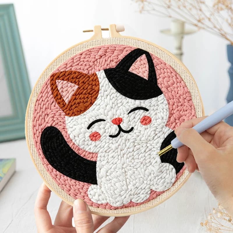 Cat Embroidery Punch Needle Painting Kit For Beginner Cross Stitch Kit Home Decor Easy Craft Art Rug Hook Poke Embroidery Kit