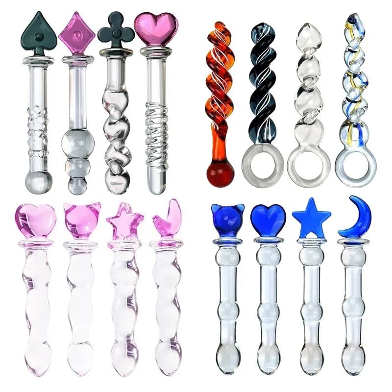 Dildo di cristallo di vetro Plug anale Giocattolo del sesso lesbico Bastone di stimolazione del clitoride vaginale Prodotto del sesso liscio per la masturbazione femminile