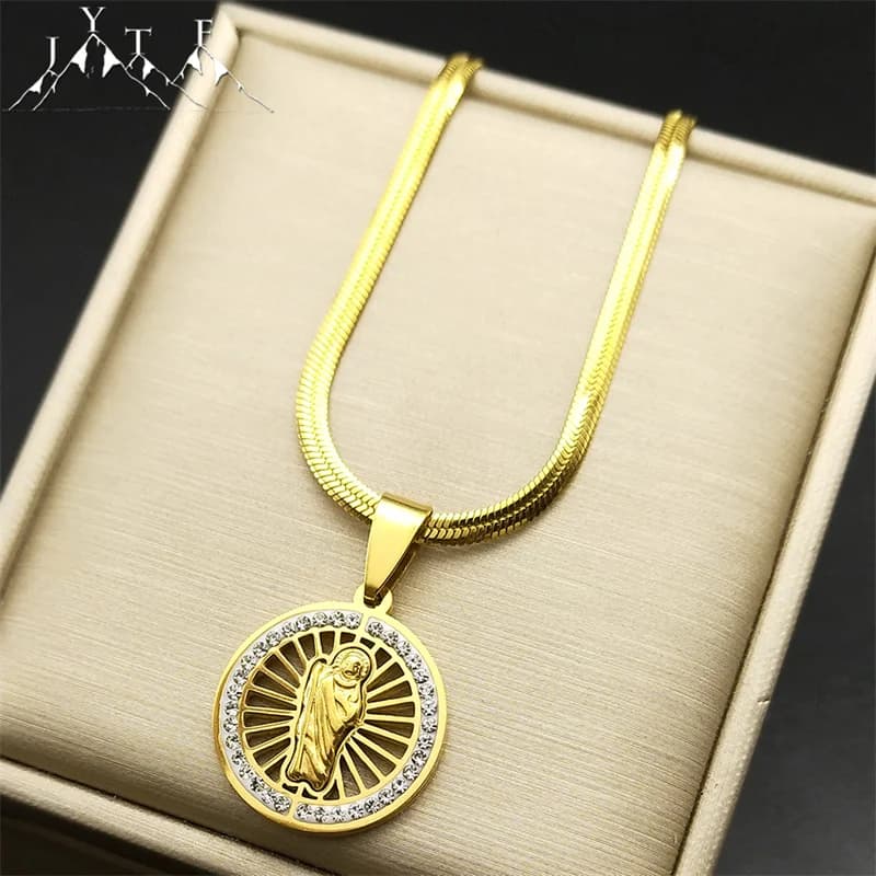 Collana con ciondolo strass San Judas Tadeo per uomo donna acciaio inossidabile cristallo Saint Jude Thaddeus religioni collana gioielli