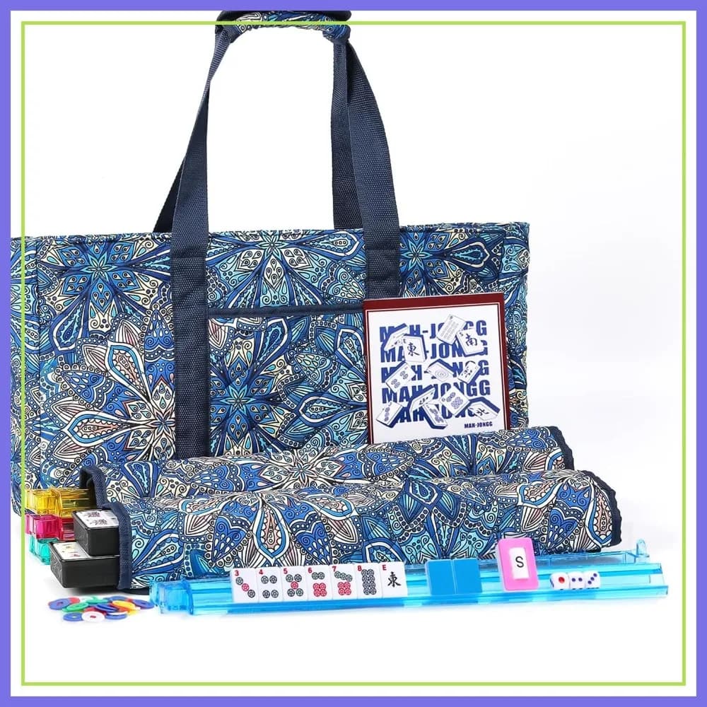 Set Mahjong Americano con Borsa Blu, 166 Tessere, 4 Supporti/Spingitori, Gioco da Viaggio