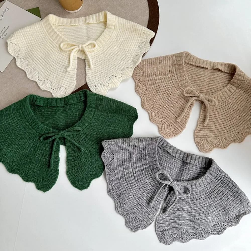 Caldi colletti finti con scollo a O tinta unita allacciati in maglia colletto staccabile camicia lavorata a maglia scialle avvolgente