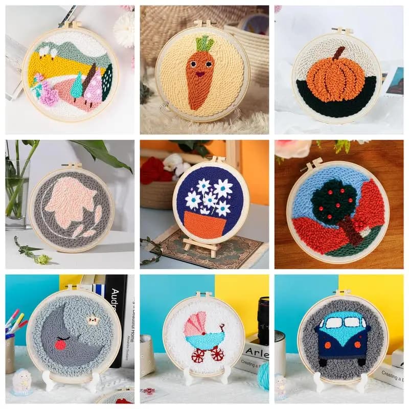 CHENISTORY Punch Needle Embroidery Kit Landscape Cute Kids Children Funny Easy DIY Play Craft Set For Beginner Home Decor Gift