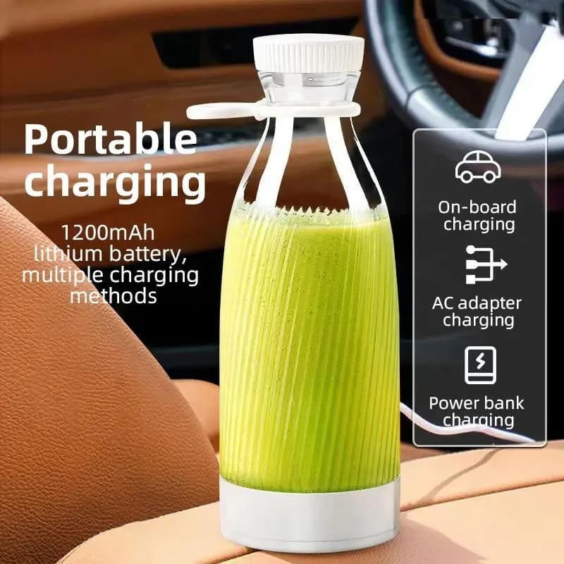 Portable juicer and ice cream maker, mini single-serving blender, protein shake plastic container, for fitness and travel use.