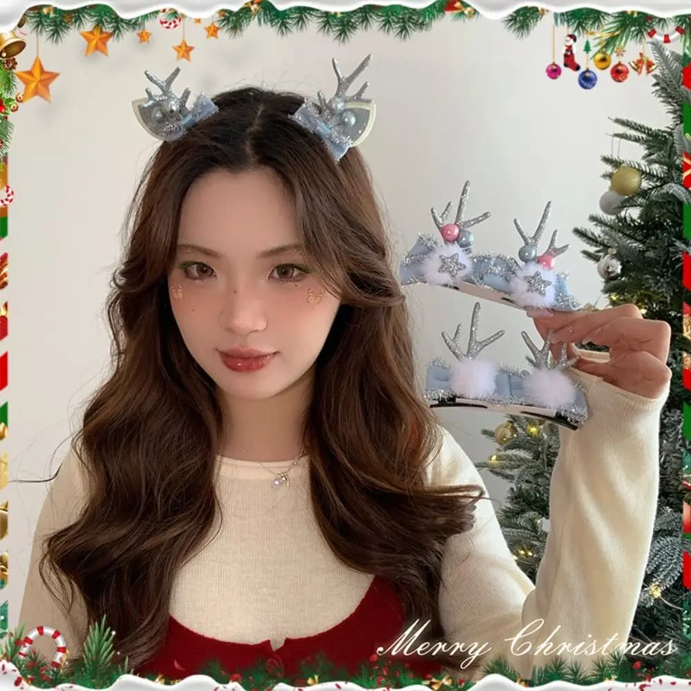 Merry Christmas Decor Christmas Elk Hairpin Sequin Santa Claus Children Deer Antler Hair Clip Cloth Korean Hair Accessories